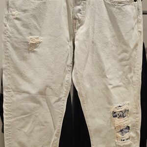 Men's Distressed Cream Jeans